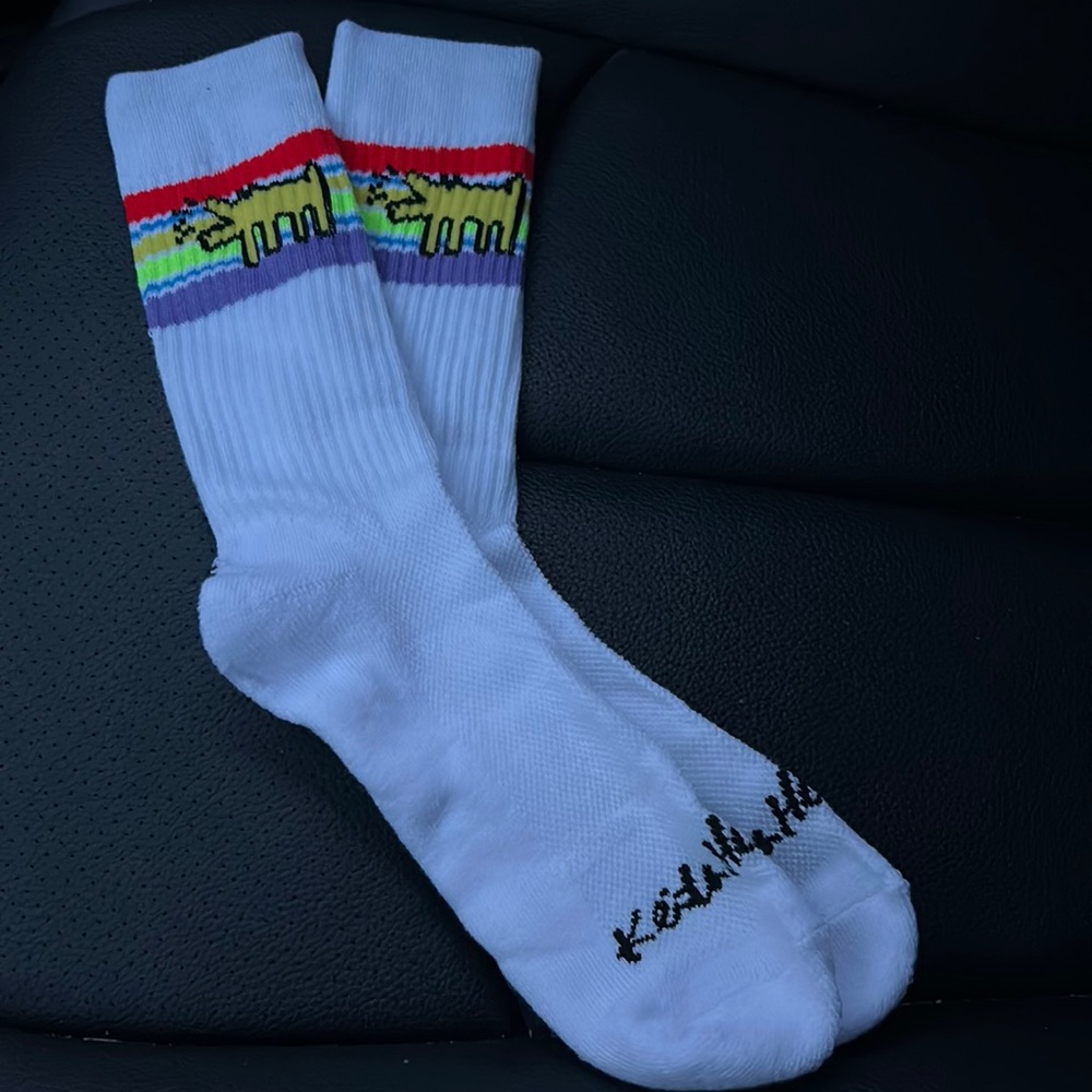 NWOT Keith Haring White Socks Famous Artist Barking Dog Unisex